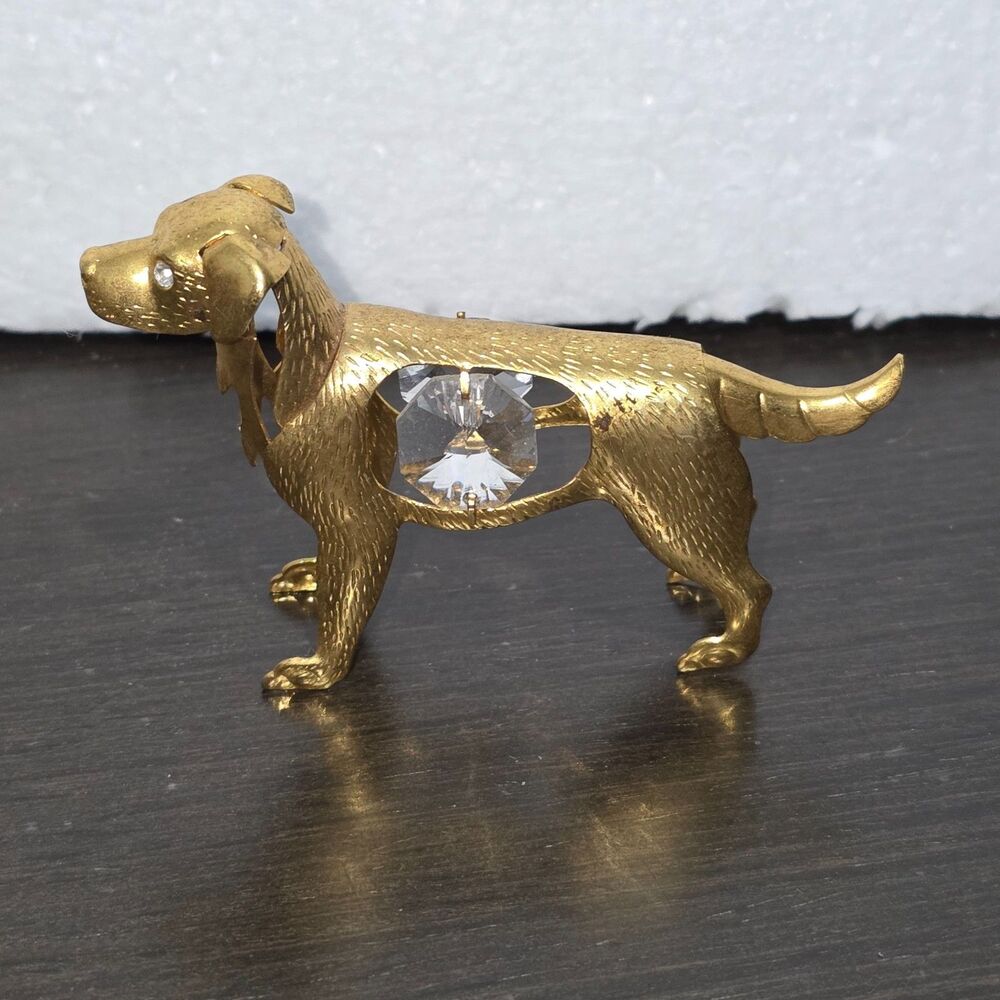 Dog Mini Figurine Gold Plated Swarovski Crystal Elements 3"W - Picture 2 of 12